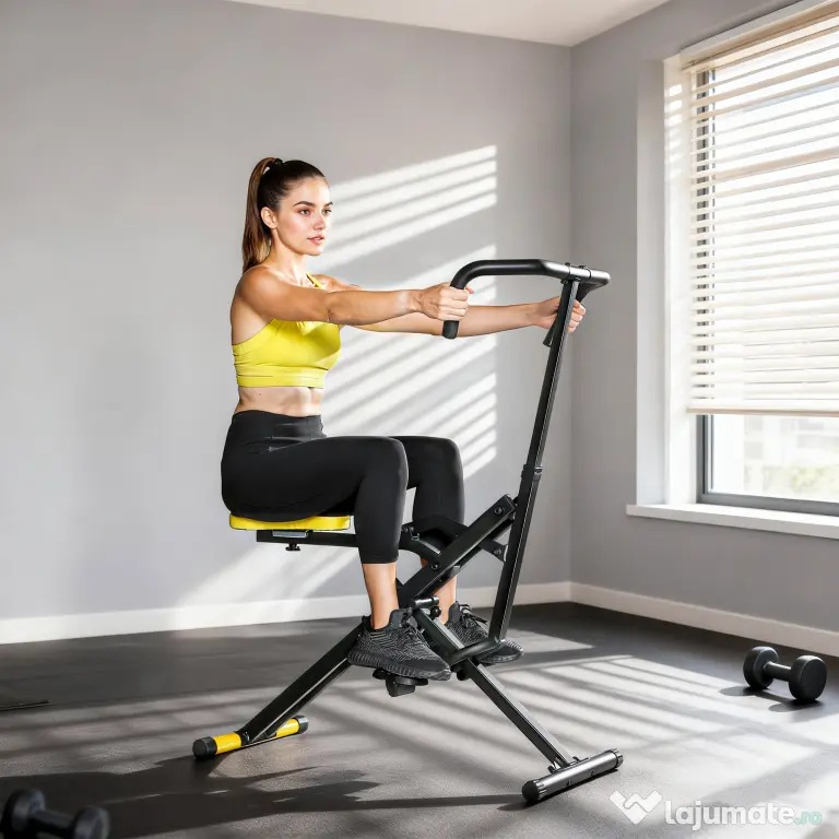SPORTNOW Aparat Total Crunch Pliabil cu Scaun Reglabil, din Metal și Plastic, 57x105x115 cm, Galben