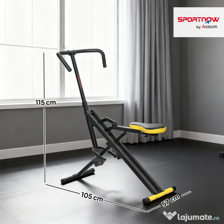 SPORTNOW Aparat Total Crunch Pliabil cu Scaun Reglabil, din Metal și Plastic, 57x105x115 cm, Galben