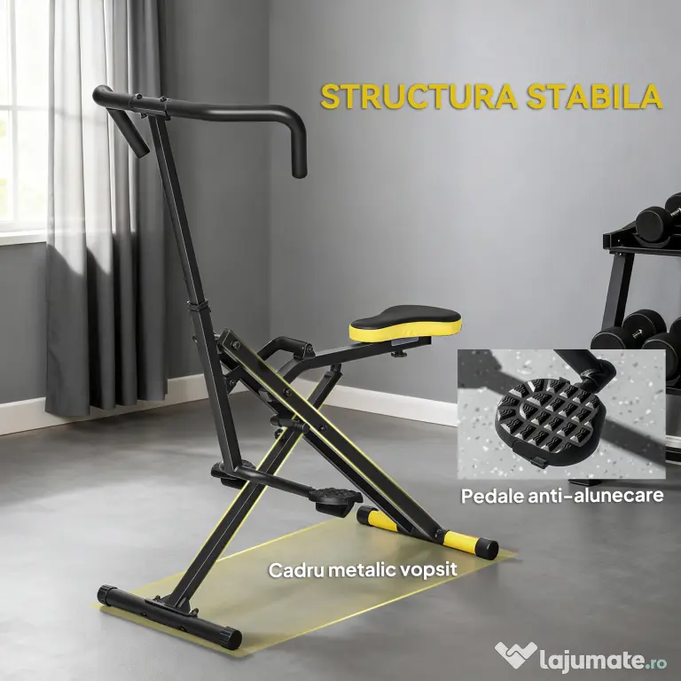 SPORTNOW Aparat Total Crunch Pliabil cu Scaun Reglabil, din Metal și Plastic, 57x105x115 cm, Galben