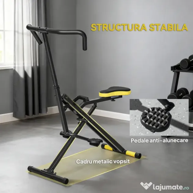 SPORTNOW Aparat Total Crunch Pliabil cu Scaun Reglabil, din Metal și Plastic, 57x105x115 cm, Galben