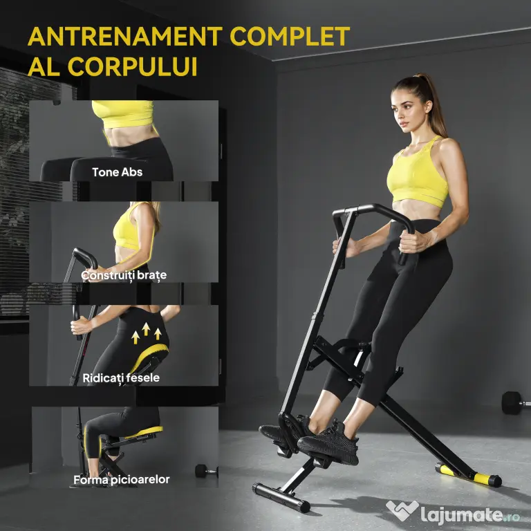SPORTNOW Aparat Total Crunch Pliabil cu Scaun Reglabil, din Metal și Plastic, 57x105x115 cm, Galben
