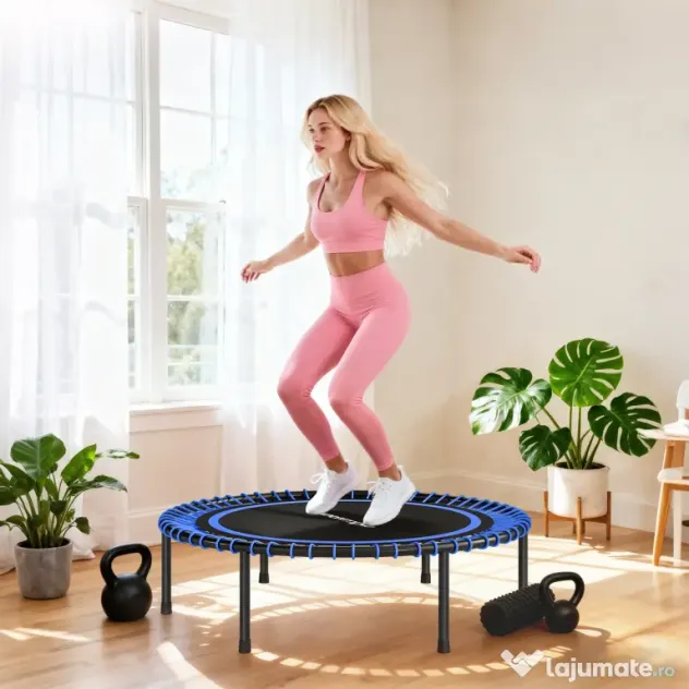 SPORTNOW Trambulină Fitness cu 36 Corzi din Oțel și PP, Ø114x31 cm, Albastru