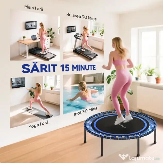 SPORTNOW Trambulină Fitness cu 36 Corzi din Oțel și PP, Ø114x31 cm, Albastru
