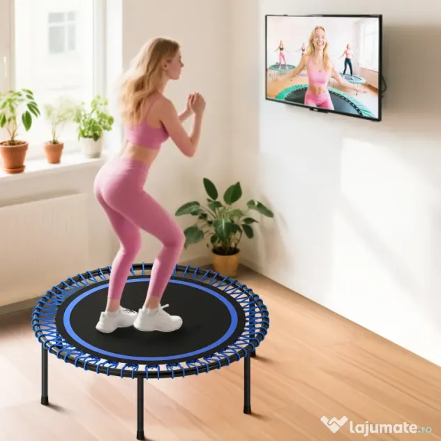 SPORTNOW Trambulină Fitness cu 36 Corzi din Oțel și PP, Ø114x31 cm, Albastru