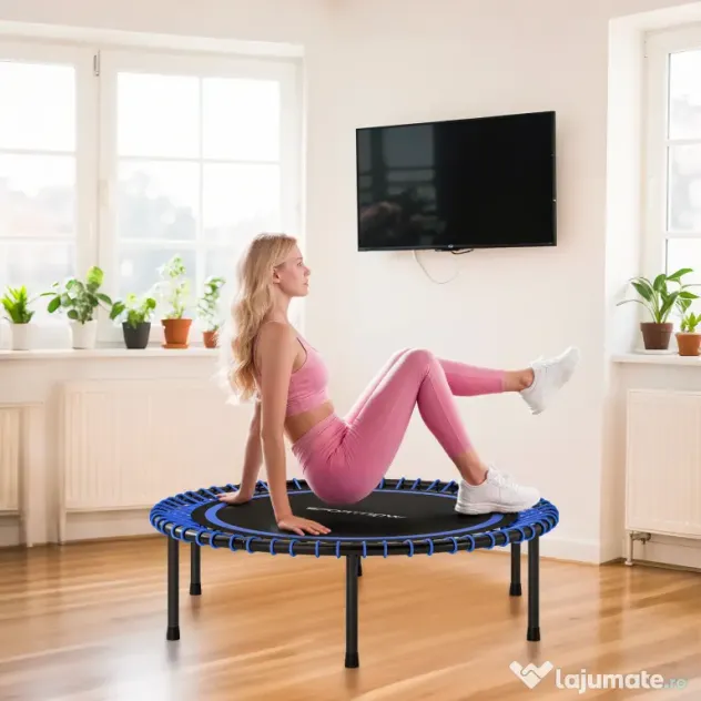 SPORTNOW Trambulină Fitness cu 36 Corzi din Oțel și PP, Ø114x31 cm, Albastru