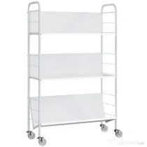 HOMCOM Cărucior Modern pentru Cărți cu 3 Nivele și Roți Pivotante pentru Cărți și Reviste, 69x26x108 cm, Alb | Aosom Romania