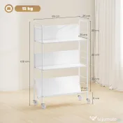 HOMCOM Cărucior Modern pentru Cărți cu 3 Nivele și Roți Pivotante pentru Cărți și Reviste, 69x26x108 cm, Alb | Aosom Romania