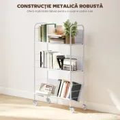 HOMCOM Cărucior Modern pentru Cărți cu 3 Nivele și Roți Pivotante pentru Cărți și Reviste, 69x26x108 cm, Alb | Aosom Romania