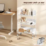 HOMCOM Cărucior Modern pentru Cărți cu 3 Nivele și Roți Pivotante pentru Cărți și Reviste, 69x26x108 cm, Alb | Aosom Romania