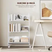 HOMCOM Cărucior Modern pentru Cărți cu 3 Nivele și Roți Pivotante pentru Cărți și Reviste, 69x26x108 cm, Alb | Aosom Romania
