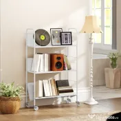 HOMCOM Cărucior Modern pentru Cărți cu 3 Nivele și Roți Pivotante pentru Cărți și Reviste, 69x26x108 cm, Alb | Aosom Romania