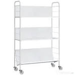 HOMCOM Cărucior Modern pentru Cărți cu 3 Nivele și Roți Pivotante pentru Cărți și Reviste, 69x26x108 cm, Alb