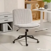 Scaun de Birou HOMCOM, Reglabil, Înclinabil și Rotativ, din Chenille și Oțel, 62x67x83-93 cm, Bej | Aosom Romania