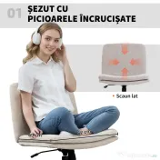 Scaun de Birou HOMCOM, Reglabil, Înclinabil și Rotativ, din Chenille și Oțel, 62x67x83-93 cm, Bej | Aosom Romania
