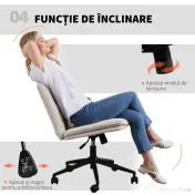 Scaun de Birou HOMCOM, Reglabil, Înclinabil și Rotativ, din Chenille și Oțel, 62x67x83-93 cm, Bej | Aosom Romania