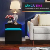 HOMCOM Set 2 Noptiere cu LED și 4 Moduri, 2 Sertare, Lemn, 45x35x52 cm, Negru Lucios | Aosom Romania