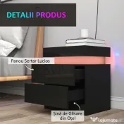HOMCOM Set 2 Noptiere cu LED și 4 Moduri, 2 Sertare, Lemn, 45x35x52 cm, Negru Lucios | Aosom Romania
