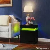 HOMCOM Set 2 Noptiere cu LED și 4 Moduri, 2 Sertare, Lemn, 45x35x52 cm, Negru Lucios | Aosom Romania