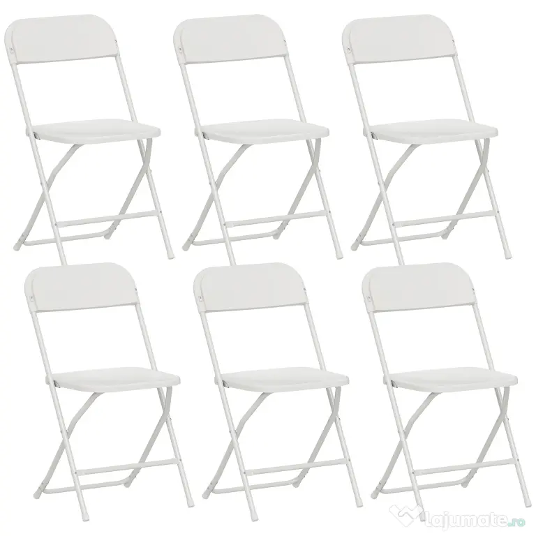 HOMCOM Set de 6 Scaune Pliabile din PP cu Orificii de Drenaj, Scaune Pliabile Salva-Spațiu Portabile din Oțel, Scaun Pliabil de Interior pentru Casă, Birou, Bucătărie, Evenimente, 45x49x79,5 cm, Alb | Aosom Romania
