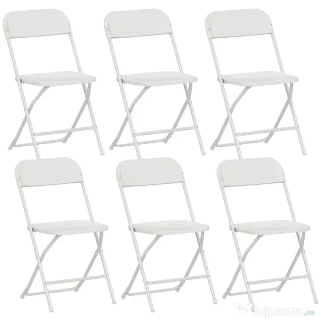HOMCOM Set de 6 Scaune Pliabile din PP cu Orificii de Drenaj, Scaune Pliabile Salva-Spațiu Portabile din Oțel, Scaun Pliabil de Interior pentru Casă, Birou, Bucătărie, Evenimente, 45x49x79,5 cm, Alb | Aosom Romania