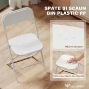 HOMCOM Set de 6 Scaune Pliabile din PP cu Orificii de Drenaj, Scaune Pliabile Salva-Spațiu Portabile din Oțel, Scaun Pliabil de Interior pentru Casă, Birou, Bucătărie, Evenimente, 45x49x79,5 cm, Alb | Aosom Romania