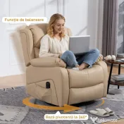 HOMCOM Fotoliu de Ralaxare cu 8 puncte de masaj și Încălzire, Fotoliu Reclinabil cu Suport pentru Picioare, 97x92x104 cm, Bej | Aosom Romania