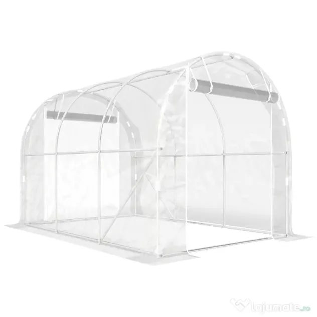Outsunny Seră de Grădină Tip Tunel 2x3x2 m cu 2 Uși Rulabile, Seră pentru Legume, Flori și Fructe, cu 4 Bare Diagonale, Cadru din Oțel și Acoperiș PE, Transparentă | Aosom Romania