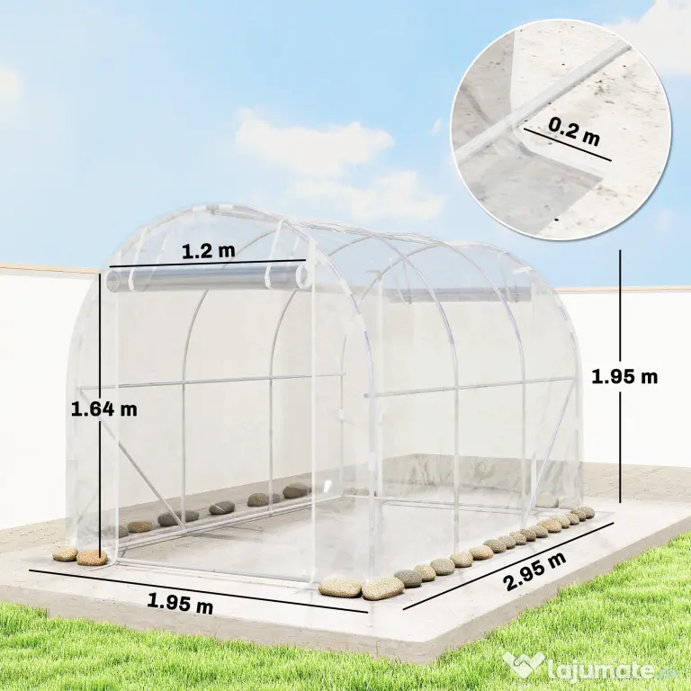 Outsunny Seră de Grădină Tip Tunel 2x3x2 m cu 2 Uși Rulabile, Seră pentru Legume, Flori și Fructe, cu 4 Bare Diagonale, Cadru din Oțel și Acoperiș PE, Transparentă | Aosom Romania
