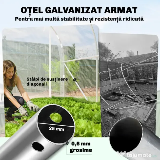 Outsunny Seră de Grădină Tip Tunel 2x3x2 m cu 2 Uși Rulabile, Seră pentru Legume, Flori și Fructe, cu 4 Bare Diagonale, Cadru din Oțel și Acoperiș PE, Transparentă | Aosom Romania