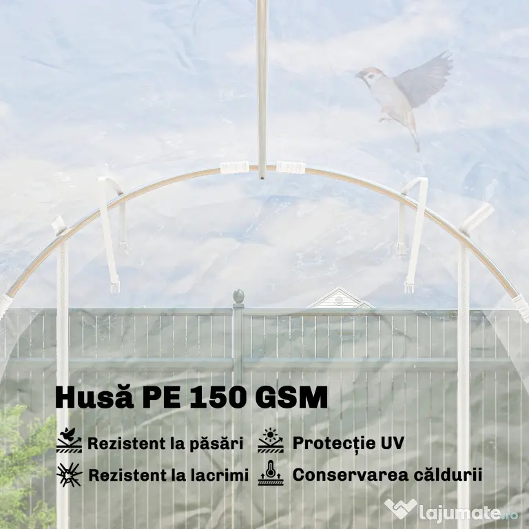 Outsunny Seră de Grădină Tip Tunel 2x3x2 m cu 2 Uși Rulabile, Seră pentru Legume, Flori și Fructe, cu 4 Bare Diagonale, Cadru din Oțel și Acoperiș PE, Transparentă | Aosom Romania
