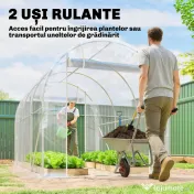 Outsunny Seră de Grădină Tip Tunel 2x3x2 m cu 2 Uși Rulabile, Seră pentru Legume, Flori și Fructe, cu 4 Bare Diagonale, Cadru din Oțel și Acoperiș PE, Transparentă | Aosom Romania