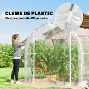 Outsunny Seră de Grădină Tip Tunel 2x3x2 m cu 2 Uși Rulabile, Seră pentru Legume, Flori și Fructe, cu 4 Bare Diagonale, Cadru din Oțel și Acoperiș PE, Transparentă | Aosom Romania