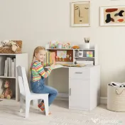 AIYAPLAY Birou pentru copii cu rafturi, dulap, sertar și scaun, alb | Aosom Romania 