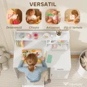 AIYAPLAY Birou pentru copii cu rafturi, dulap, sertar și scaun, alb | Aosom Romania 