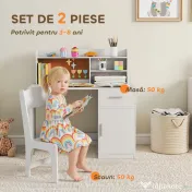 AIYAPLAY Birou pentru copii cu rafturi, dulap, sertar și scaun, alb | Aosom Romania 