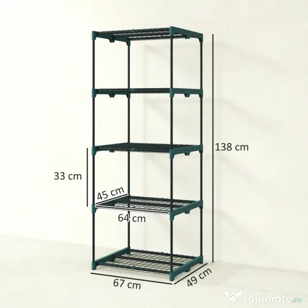 Outsunny Suport pentru Plante Vertical cu 5 Niveluri din Oțel și Plastic, Suport Ghivece pentru Interior și Exterior Grădină Balcon, 67x49x138 cm, Verde Închis | Aosom Romania