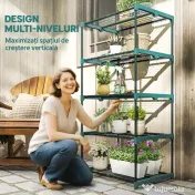Outsunny Suport pentru Plante Vertical cu 5 Niveluri din Oțel și Plastic, Suport Ghivece pentru Interior și Exterior Grădină Balcon, 67x49x138 cm, Verde Închis | Aosom Romania