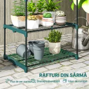 Outsunny Suport pentru Plante Vertical cu 5 Niveluri din Oțel și Plastic, Suport Ghivece pentru Interior și Exterior Grădină Balcon, 67x49x138 cm, Verde Închis | Aosom Romania