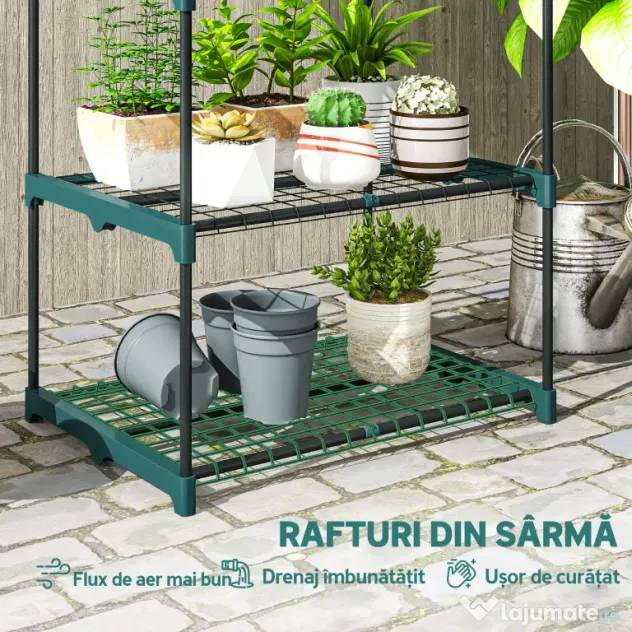 Outsunny Suport pentru Plante Vertical cu 5 Niveluri din Oțel și Plastic, Suport Ghivece pentru Interior și Exterior Grădină Balcon, 67x49x138 cm, Verde Închis | Aosom Romania