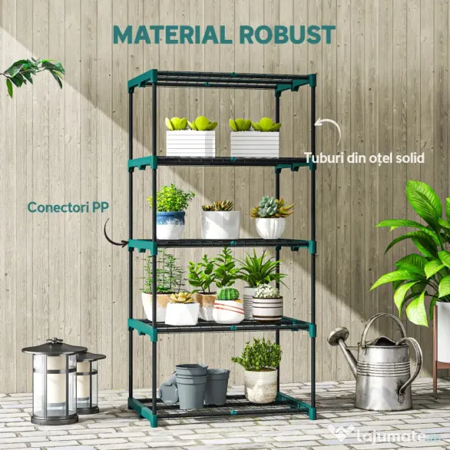 Outsunny Suport pentru Plante Vertical cu 5 Niveluri din Oțel și Plastic, Suport Ghivece pentru Interior și Exterior Grădină Balcon, 67x49x138 cm, Verde Închis | Aosom Romania