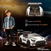 AIYAPLAY Mașinuță Electrică pentru Copii 3-8 Ani Mercedes-AMG 12V cu Telecomandă, Lumini LED, Roți de Transport, Alb | Aosom Romania