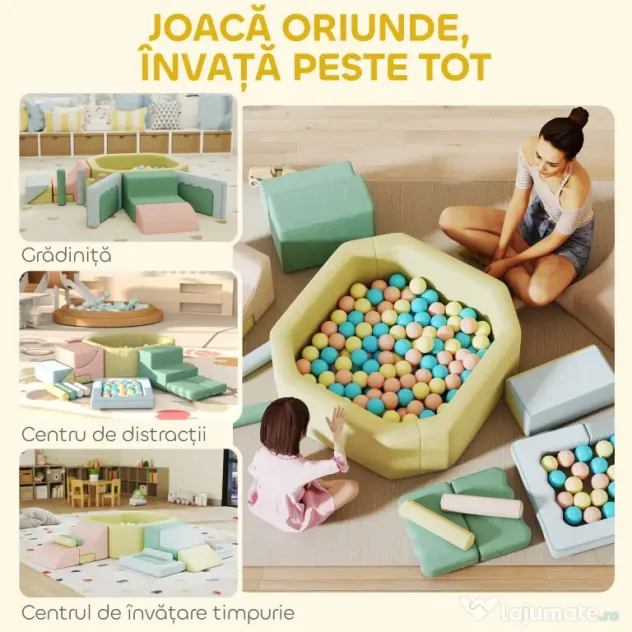 AIYAPLAY Set 15 Blocuri de Construcții Moi Modulabile pentru Copii cu 200 de Mingi pentru Uz Intern, Multicolor | Aosom Romania