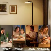 HOMCOM Lampă de Podea LED cu Cap Rotativ la 350° și Telecomandă Magnetică, Reglaj Continuu 3000K-6500K, Negru | Aosom Romania 
