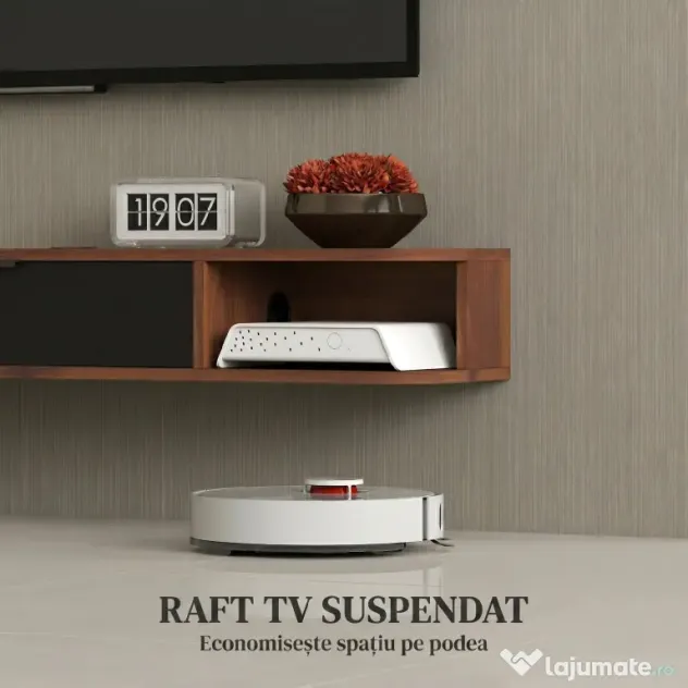 HOMCOM Mobilier TV Suspendat, Suport TV Până la 50" cu Sertar Rabatabil, 2 Rafturi Deschise și Orificiu pentru Cabluri, Mobilier pentru Televizor pentru Sufragerie, Dormitor și Sală de Stat, 120x24x16 cm, Nuc | Aosom Romania