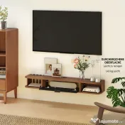 HOMCOM Mobilier TV Suspendat, Suport TV Până la 50" cu Sertar Rabatabil, 2 Rafturi Deschise și Orificiu pentru Cabluri, Mobilier pentru Televizor pentru Sufragerie, Dormitor și Sală de Stat, 120x24x16 cm, Nuc | Aosom Romania