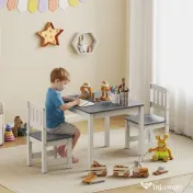 AIYAPLAY Set Măsuță și Scaune pentru Copii 3-8 Ani din Lemn Gri și Alb | Aosom Romania