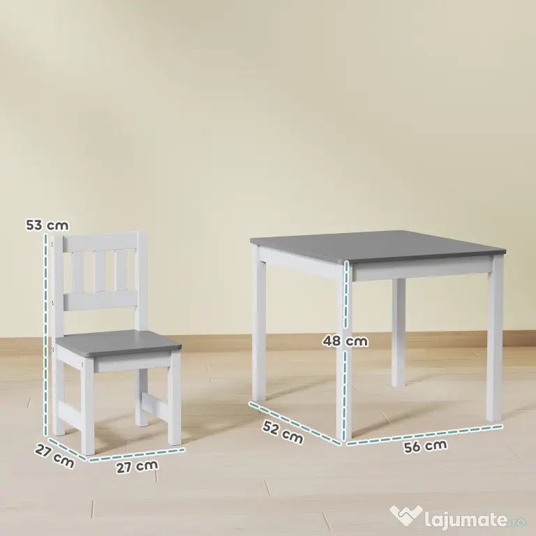 AIYAPLAY Set Măsuță și Scaune pentru Copii 3-8 Ani din Lemn Gri și Alb | Aosom Romania