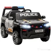 AIYAPLAY Mașina Electrică de Poliție pentru Copii 12V cu Telecomandă, Sirenă și Lumini, Vârsta 3-5 Ani, Negru | Aosom Romania