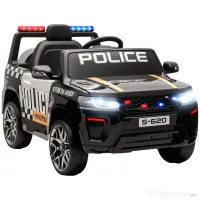 AIYAPLAY Mașina Electrică de Poliție pentru Copii 12V cu Telecomandă, Sirenă și Lumini, Vârsta 3-5 Ani, Negru | Aosom Romania
