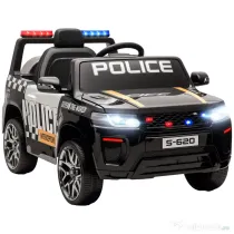 AIYAPLAY Mașina Electrică de Poliție pentru Copii 12V cu Telecomandă, Sirenă și Lumini, Vârsta 3-5 Ani, Negru | Aosom Romania